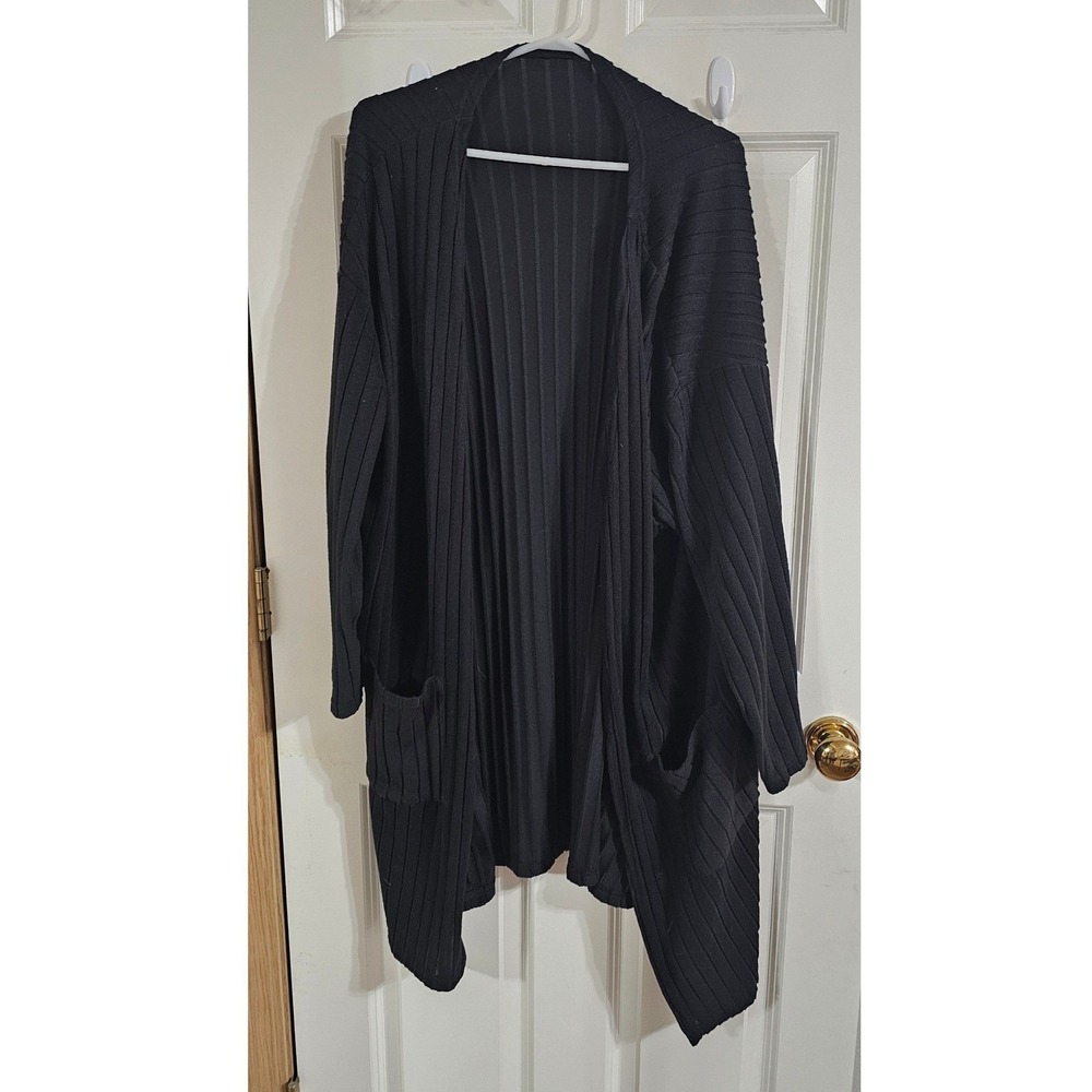 Shein Curve Womens 4XL Black Ribbed Open Front Cardigan Sweater with Pockets